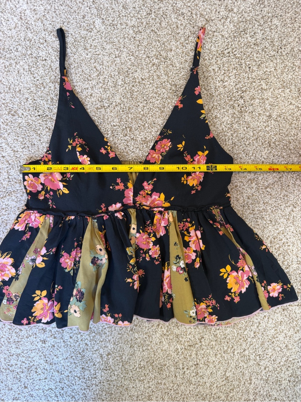 Free People Tillie Floral Plunge Babydoll Top Women's XS Black Olive Cami - Picture 7 of 8